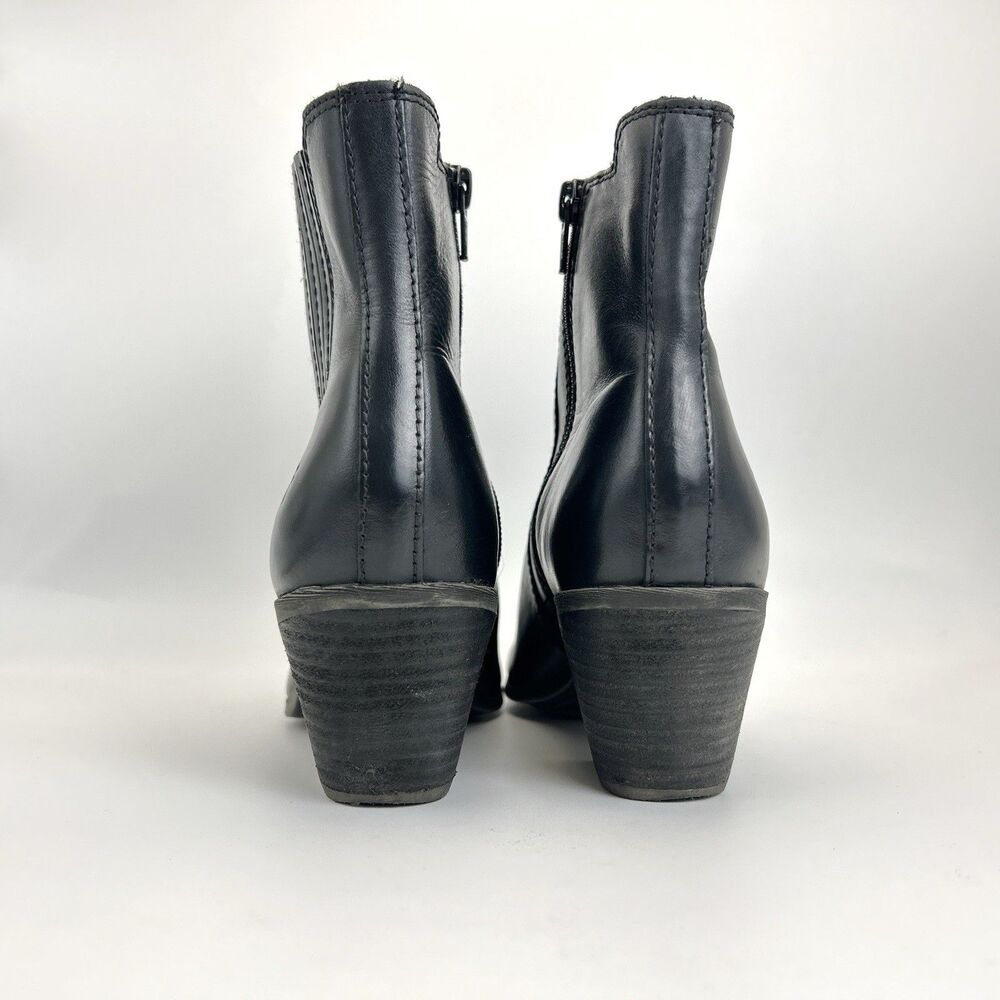 Frye Sandra Ankle Boots Womens 8 Black Leather Stretch Pull On Block Heel Bootie - Picture 5 of 7